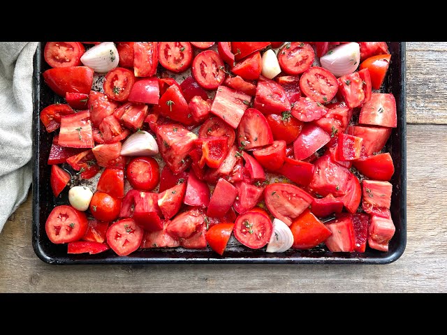 Easy (sheet pan!) ROASTED RED PEPPER & TOMATO soup