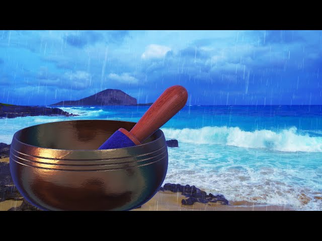 Tibetan Singing Bowls Music to Sleep with Rain Sounds and Ocean Waves Crashing in Hawaii