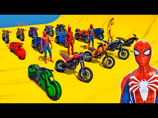 HOMEM ARANHA E AMIGOS SUPER HERÓIS vs RAMPA QUEBRADA! MOTOS COM SPIDERMAN - GTA 5