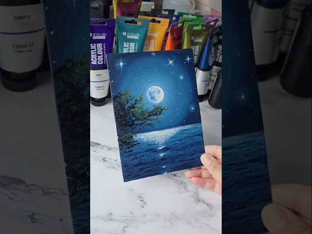 Moonlight night sky painting idea / easy acrylic painting for beginners ✨️