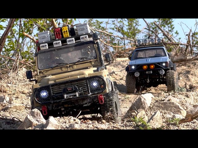 1/10 Scale RC : RC4WD TF2 Hilux & defender 90 Offroad Driving.