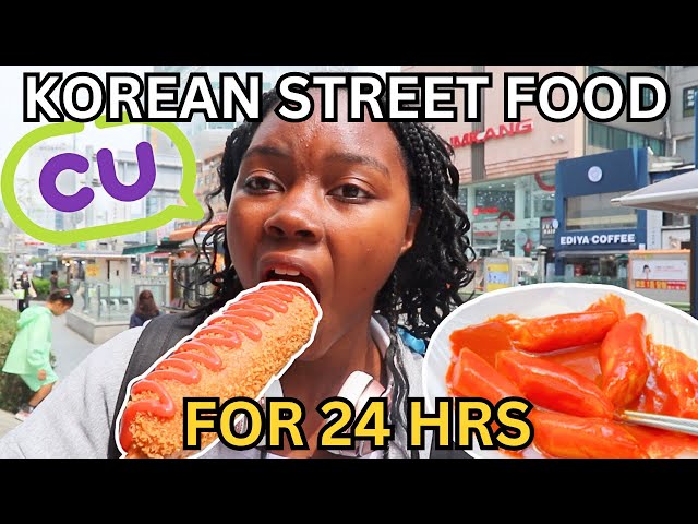 24hrs eating KOREAN STREET FOOD | speaking Korean, teokbokki, hot dog, CU