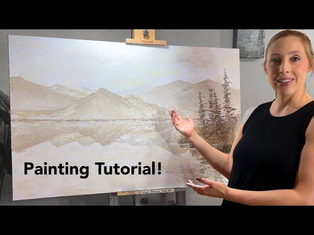 Beige Abstract Palette Knife Landscape Painting Tutorial! Real Time Mountains Acrylic Tutorial