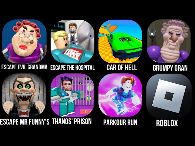 EVIL GRANDMA, Escape The Hospital OBBY, Parkour Run, Car Of Hell, Escape Mr Funny's ToyShop, GRUMPY