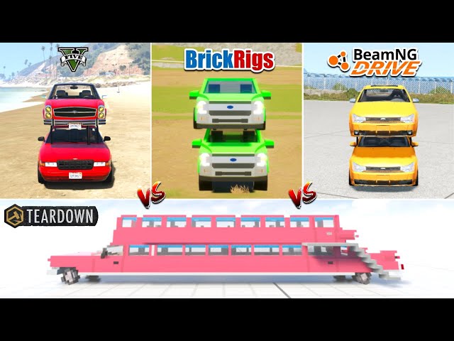 GTA 5 DOUBLE DECKER CAR vs TEARDOWN vs BEAMNG DRIVE vs BRICK RIGS - WHICH IS BEST?