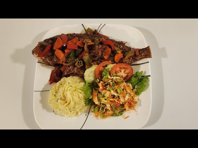 How to make Brown Stew Fish Mashed Potato And Salad #food #subscribe #ds #viral #cooking