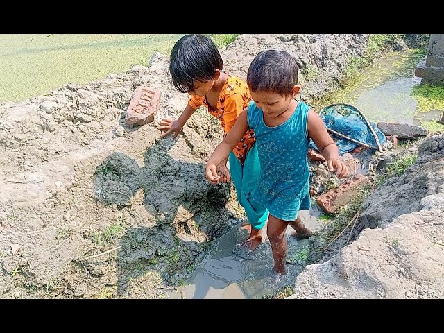 Village children are having fun fishing. Village And Animal Life.