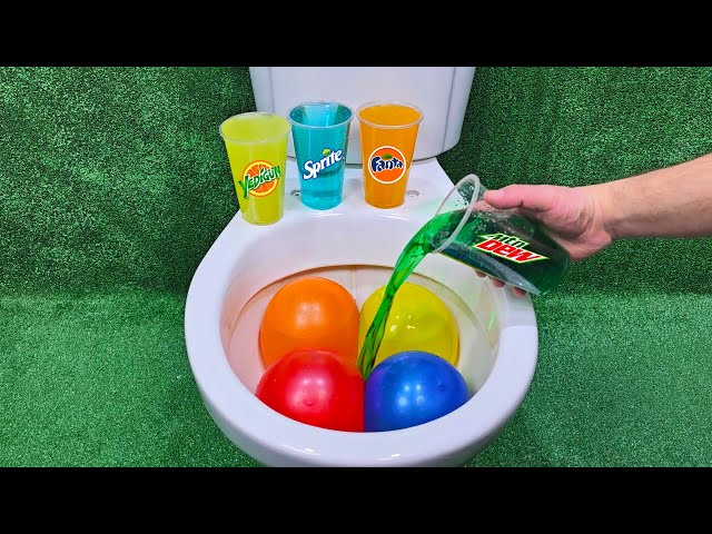 Rainbow Balloon Pop VS Coca Cola Zero, Fanta, Mountain Dew, Fruko, Yedigün and Mentos in the toilet