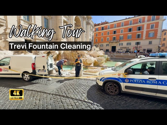 Trevi Fountain Cleaning in Rome - Walking Tour Summer 2024 4K