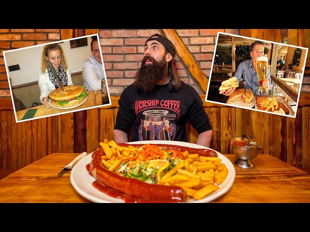 EATING THE BIGGEST BRATWURST IN GERMANY AT FRANKFURT'S FAMOUS GIANT FOOD RESTAURANT | BeardMeatsFood