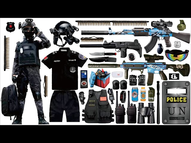 Unboxing special police weapon toy, Uzi submachine gun, AK47 assault rifle, Glock pistol, police car