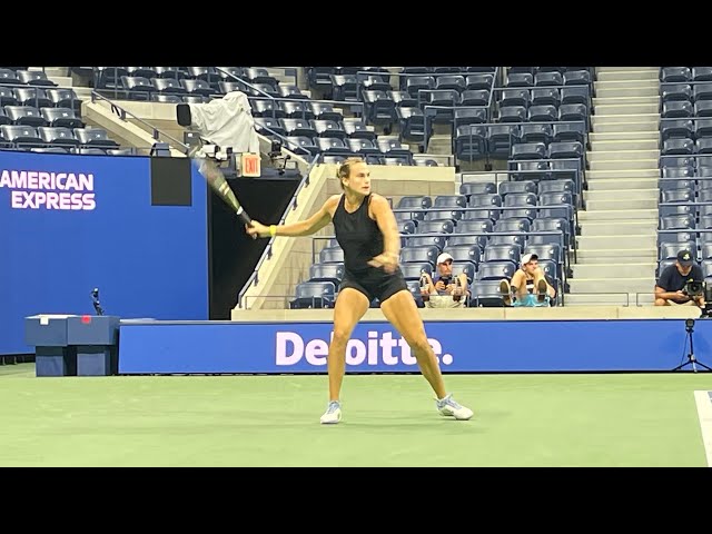 Aryna Sabalenka monster forehands grinding against Jannik Sinner at Usopen 2023 Arthur Ashe Stadium