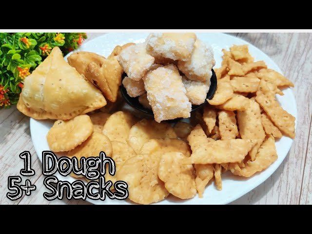 1 trick se banae itni sari tarah ke snacks | tea time snack mathri nimki samose namak pare shakrpare