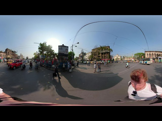 Kolkata large road crossing. 360 travel video.