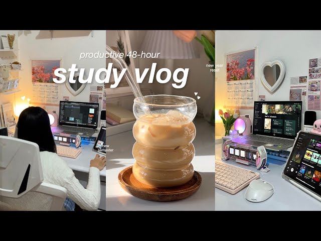 STUDY VLOG 🧸🍯 48 hours, staying up late, preparing for new semester, organizing notion, etc.