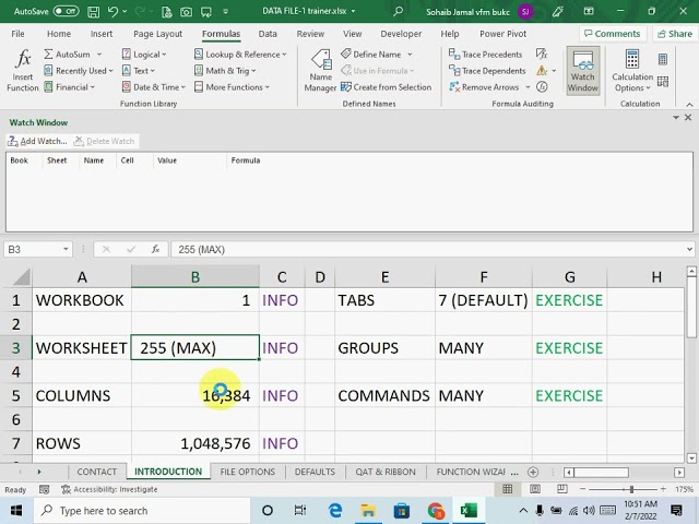 Watch window in MS Excel