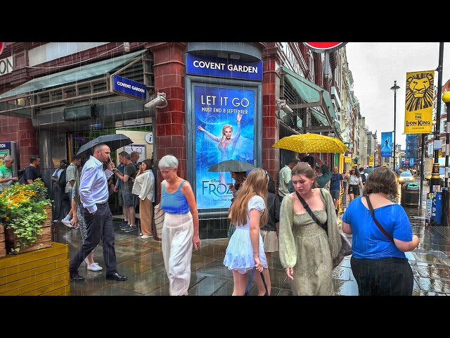 London Summer Thunderstorm ☔️ Covent Garden and West End London Rain Walk · 4K HDR