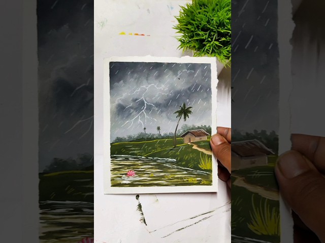 Is Sal ki Pahli Barish❤️🌧️/ rain scenery drawing #shorts  #painting