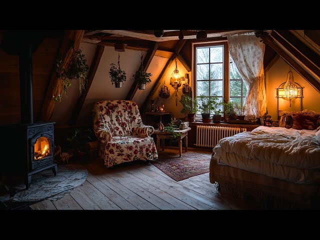 Cozy Cabin with Calming Rain Sounds and the Warm Glow of a Fireplace | 11 Hours Relax & Deep Sleep