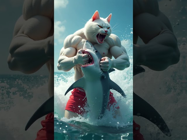 Daddy Fights Shark to Save a Kitten #ai #cat #catlover #story #cutecat #cute