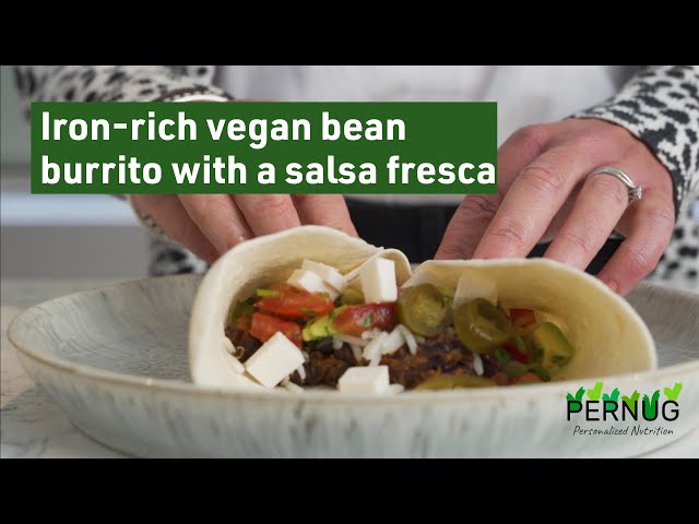 Iron-rich vegan bean burrito with a salsa fresca