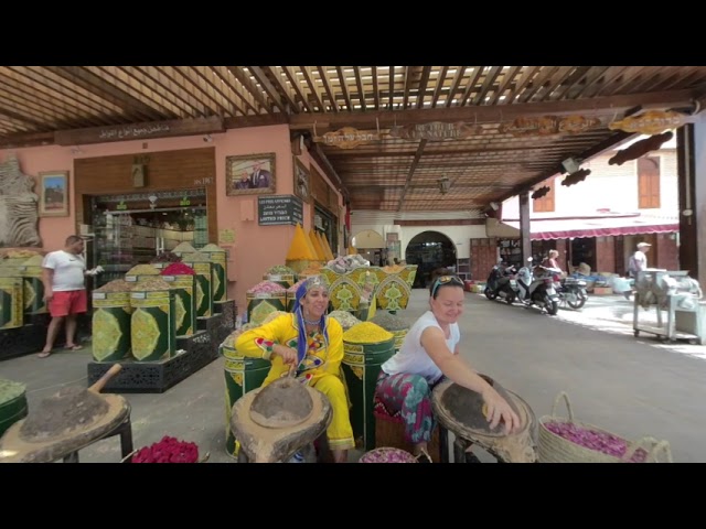 VR180 3D - Dilly making Argen Oil - Herb Store, Marrakech, Morocco