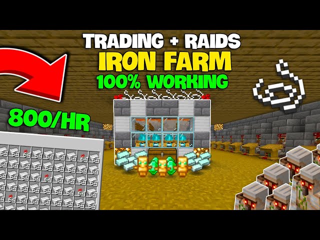 Easy Iron & Raid Farm + Trade Hall | Minecraft Bedrock 1.21!