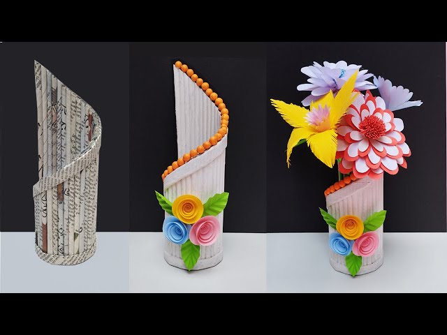 Newspaper flower vase | Flower vase making at home | Newspaper crafts