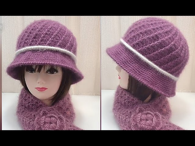 Crochet tutorial of rotating pattern bucket winter warm hat.