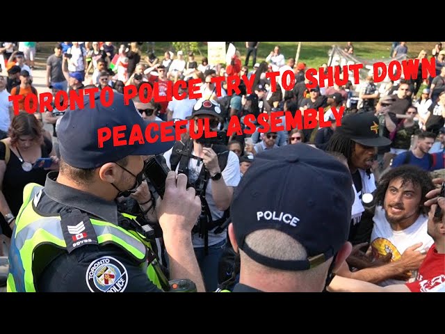 360 video Toronto Police try to shut down peaceful assembly and make arrest Queens Park 05/15/21