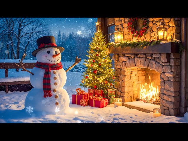 Snowman With Cozy Christmas Fireplace ☃️ Relaxing Instrumental Christmas Music🎄Christmas Ambience