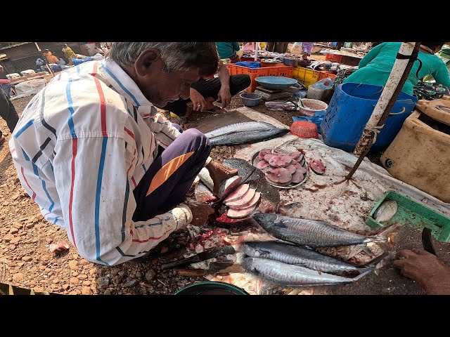 👉 Surmai Fish Cutting in Konkan Local Fish Market 🐟🔥 | Konkan Sanskruti | King Fish Cutting & Price