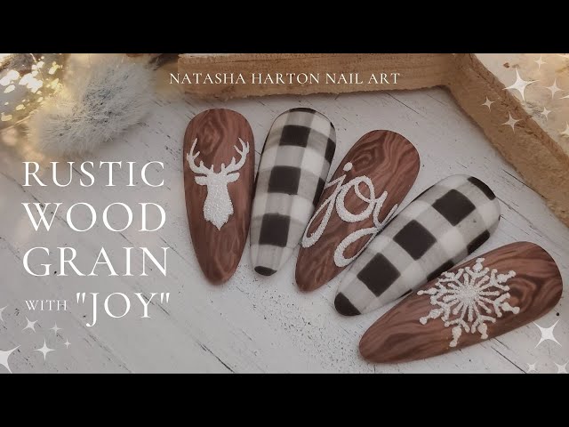 Rustic Wood Grain & Hand Painted "Joy" Nail Art | Natasha Harton Nails