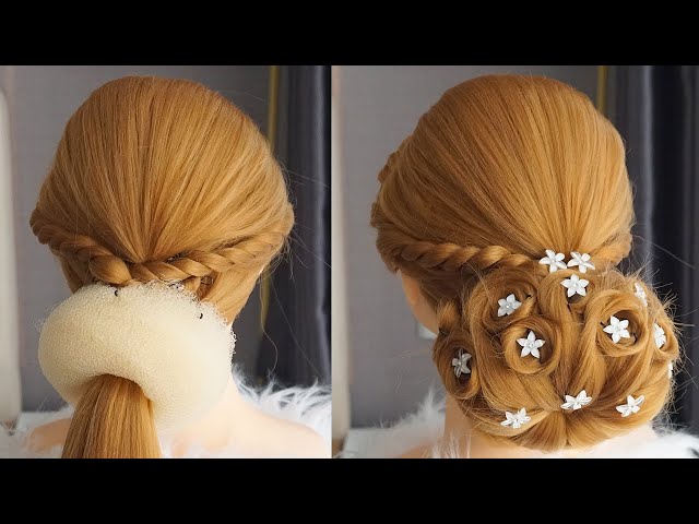 Flower Bun Hairstyle For Wedding |  Beautiful Party Wear Hairstyle