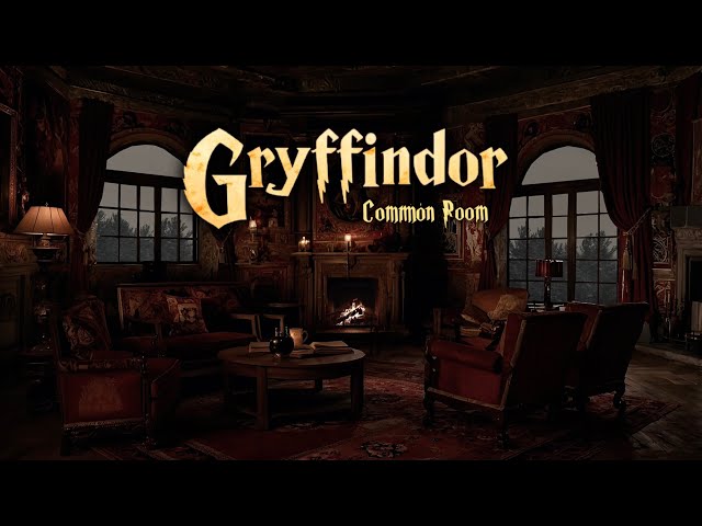 "Magical Gryffindor Common Room Ambience  | Cozy Fireplace & Snowy Winter Sounds for Study, Focus &