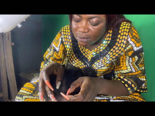 ASMR✨ TO RELAX, LONG NAIL SCALP SCRATCHING AND TREATMENT BETWEEN AFRO HAIR WITH GUM CRACKING SOUND.