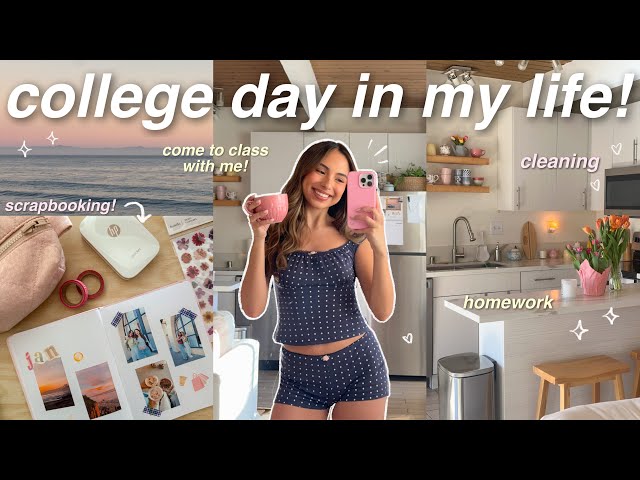 COLLEGE DAY IN MY LIFE 🫶🏼 starting my scrapbook, classes, homework, cleaning, etc! 🌷