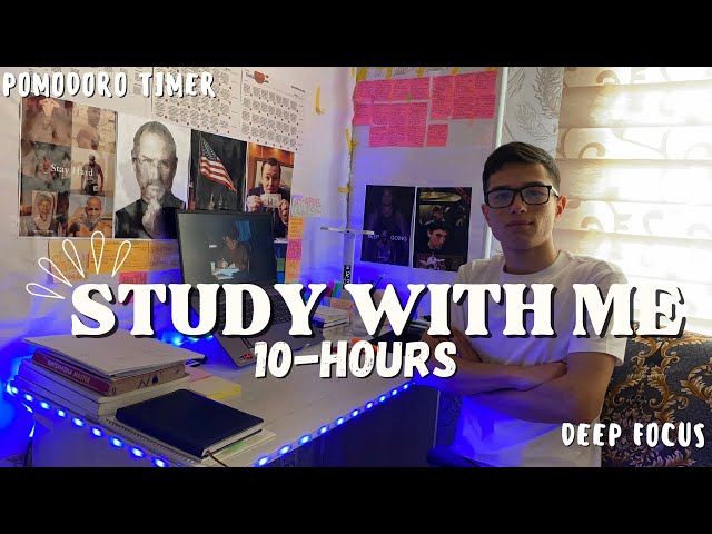 🔴LIVE | 10-HOURS study with me📚 fire sounds & pomodoro  timer 50 & 10 #studywithme