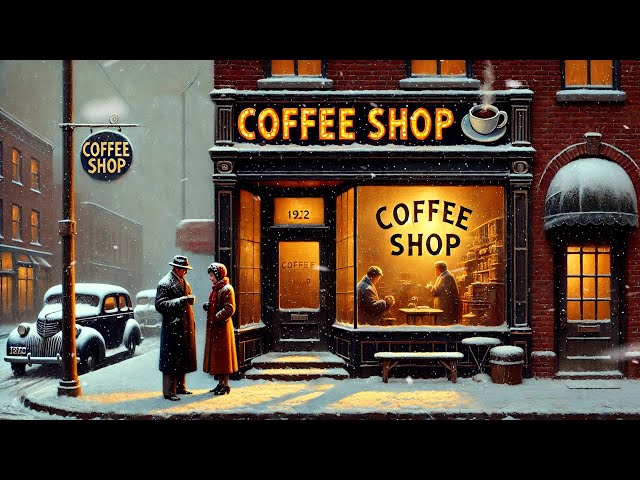 LIVE Relaxing 1940s Vintage Music Playing in Coffee Shop (Snow Falling) ASMR