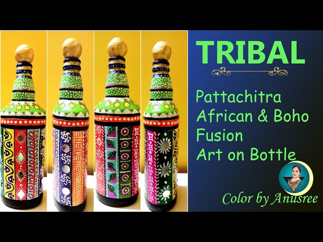 TRIBAL ART ON BOTTLE/African Tribal Boho Lippan Art/ Pattachitra Painting #TribalArt