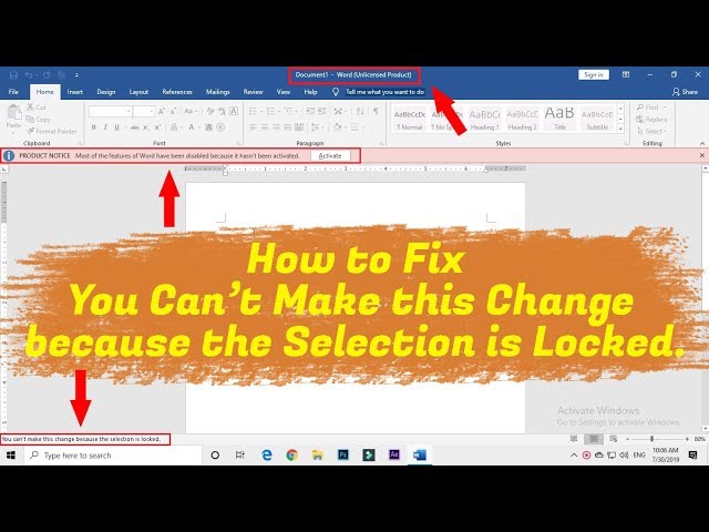 FIX - You Can't Make this Change because the Selection is Locked || Unlicensed Product Office 2019