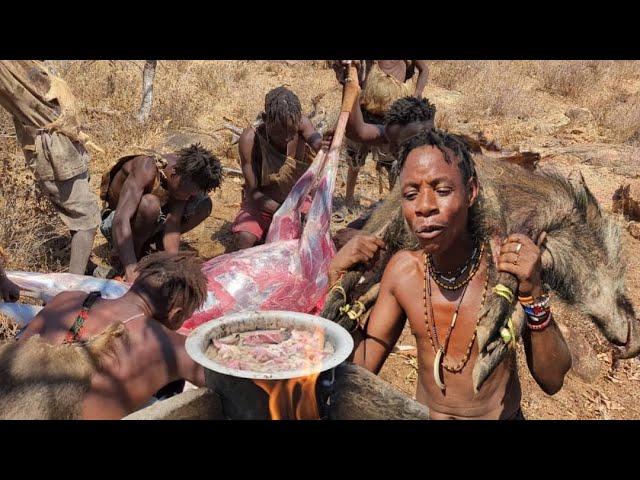 COOKING BUSHMEAT TO SURVIVE THE DAY WITH HADZABE TRIBE || #cooking in the forest