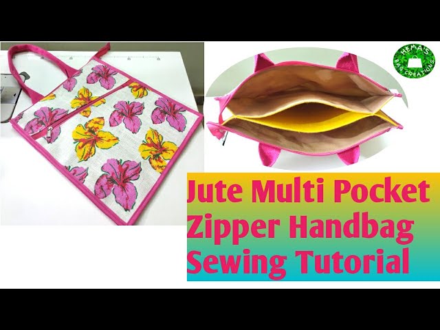 DIY Simple Multi Pocket #Jute #Handbag Sewing Tutorial/Jute Bags #Training @HemasBagCreations