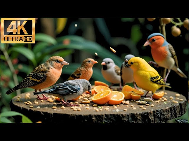 Nature’s Charm for Cats 😺 Birds & Squirrels Squabbling Over Treats 🐦 Perfect 4K HDR Videos for Cats