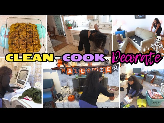 CLEAN WITH ME: HALLOWEEN DECORATING, LIVING ROOM, KITCHEN, & LAUNDRY ✨ CLEANING MOTIVATION