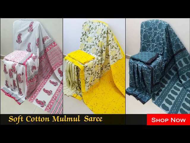 Discover the Beauty of Hand Block Printed Cotton Mulmul Sarees #shopnow