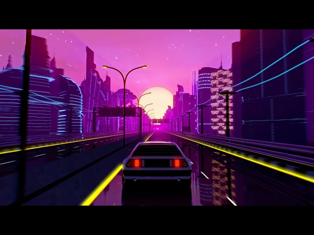 Driving In Retro Futuristic Neon City Screensaver 4K