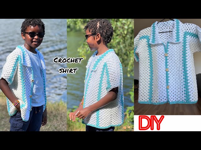 I Crocheted A Granny Summer Hexagon Shirt With Collar For My Son #crochet #hexagon