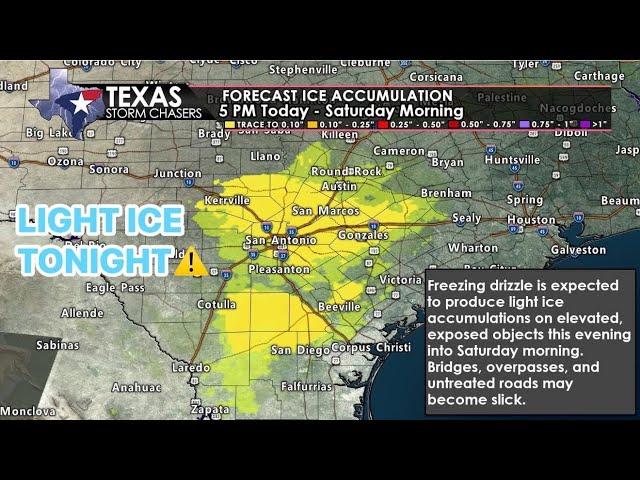 Freezing Rain brings risk of Icy Roads Tonight to parts of Texas