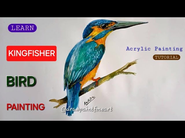 SIMPLE Kingfisher Bird Painting | Acrylic Painting